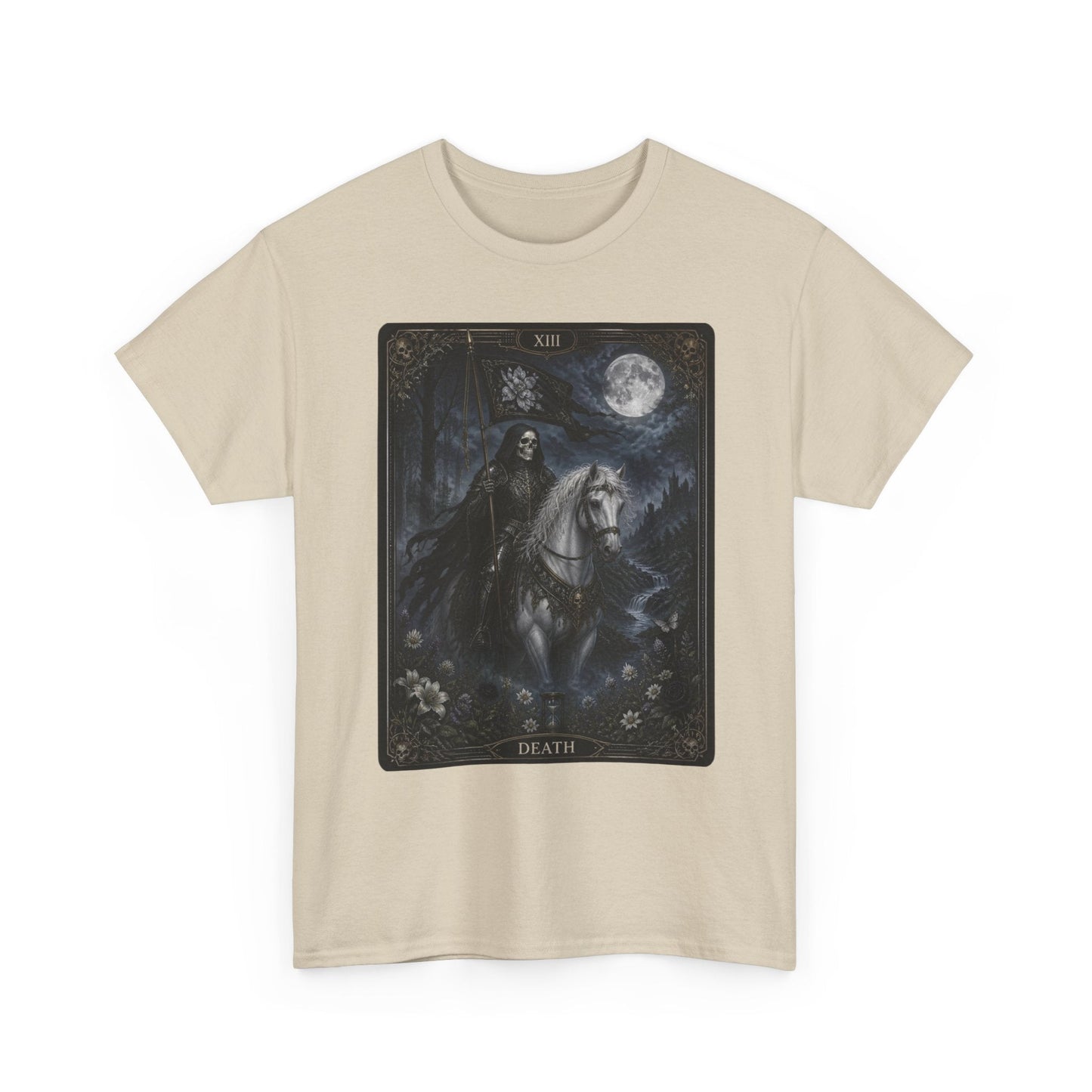 Death Tarot Card T-Shirt — Gothic Moonlit Horseman Tee - T-Shirt - Printify