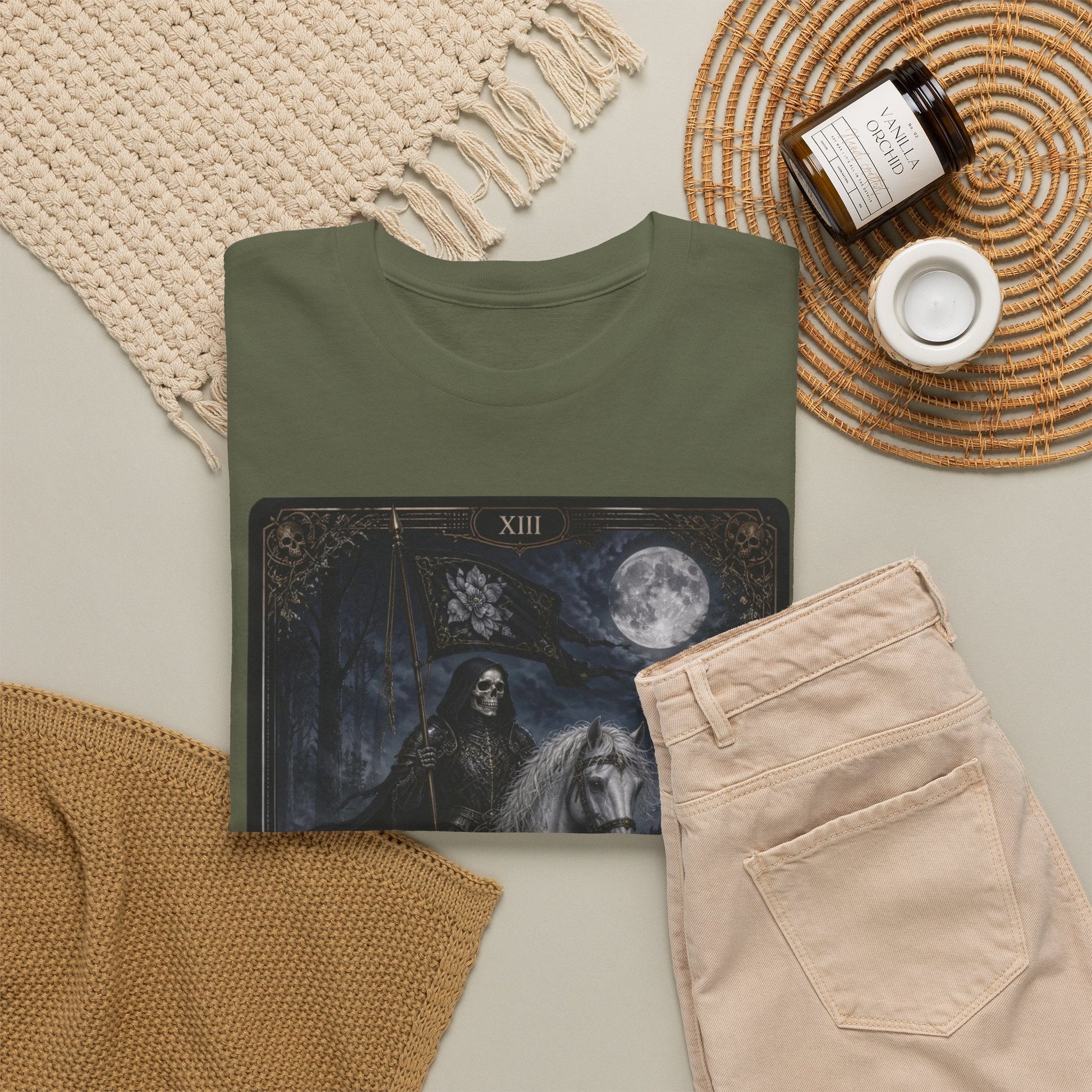 Death Tarot Card T-Shirt — Gothic Moonlit Horseman Tee - T-Shirt - Printify