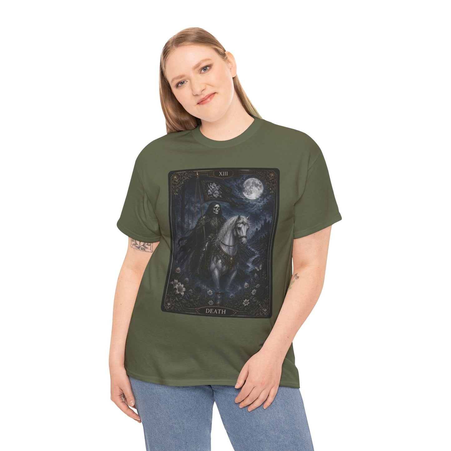 Death Tarot Card T-Shirt — Gothic Moonlit Horseman Tee - T-Shirt - Printify