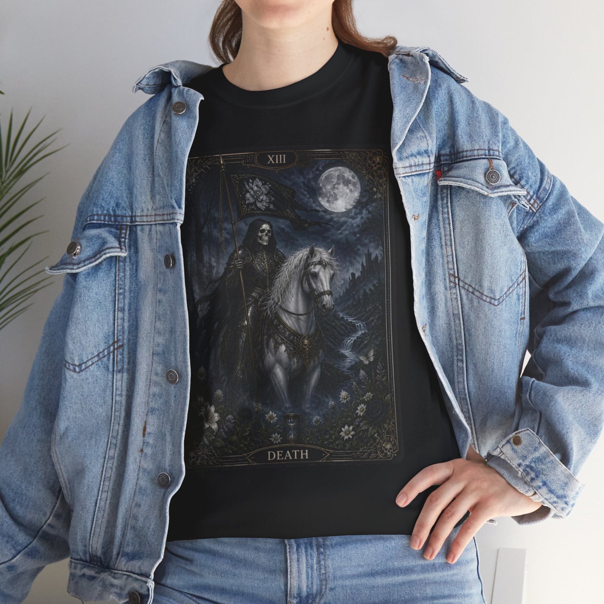 Death Tarot Card T-Shirt — Gothic Moonlit Horseman Tee - T-Shirt - Printify