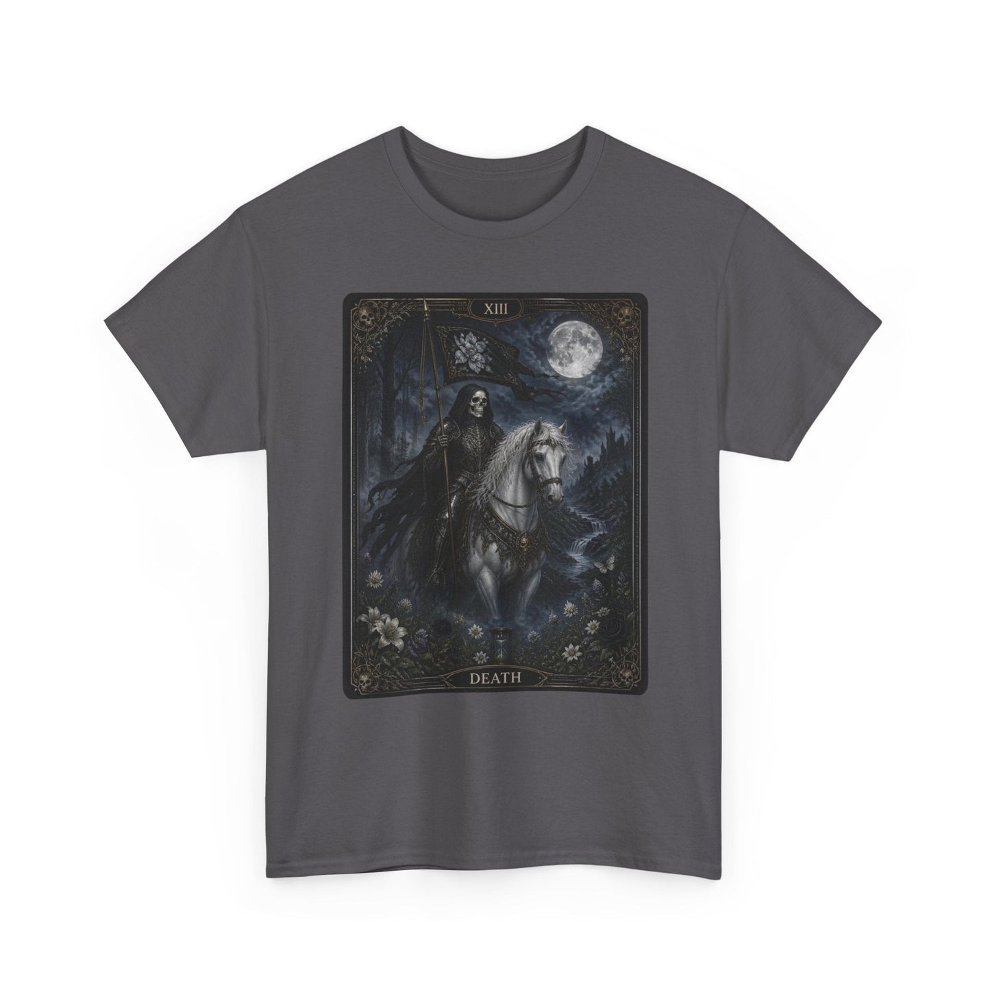 Death Tarot Card T-Shirt — Gothic Moonlit Horseman Tee - T-Shirt - Printify