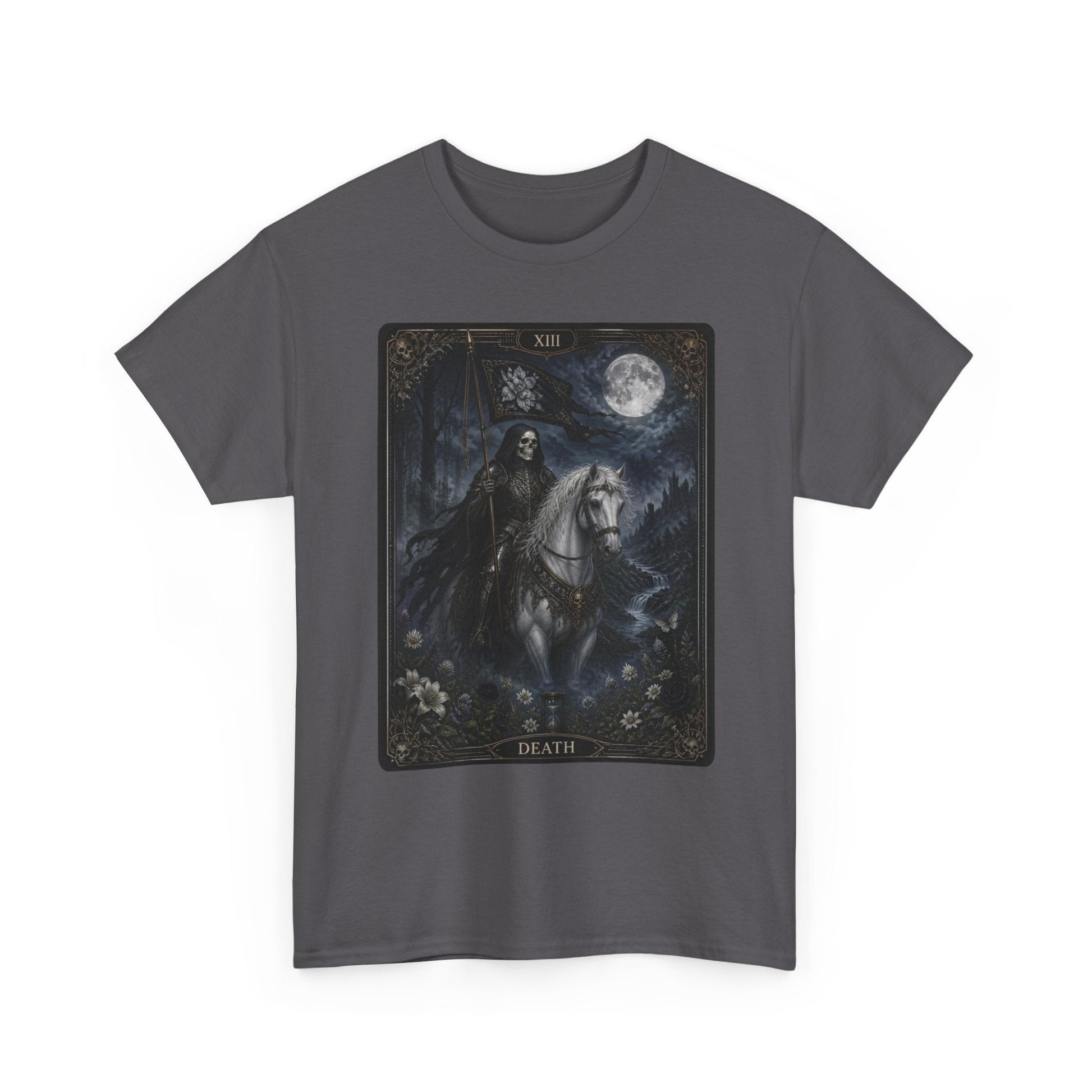 Death Tarot Card T-Shirt — Gothic Moonlit Horseman Tee - T-Shirt - Printify