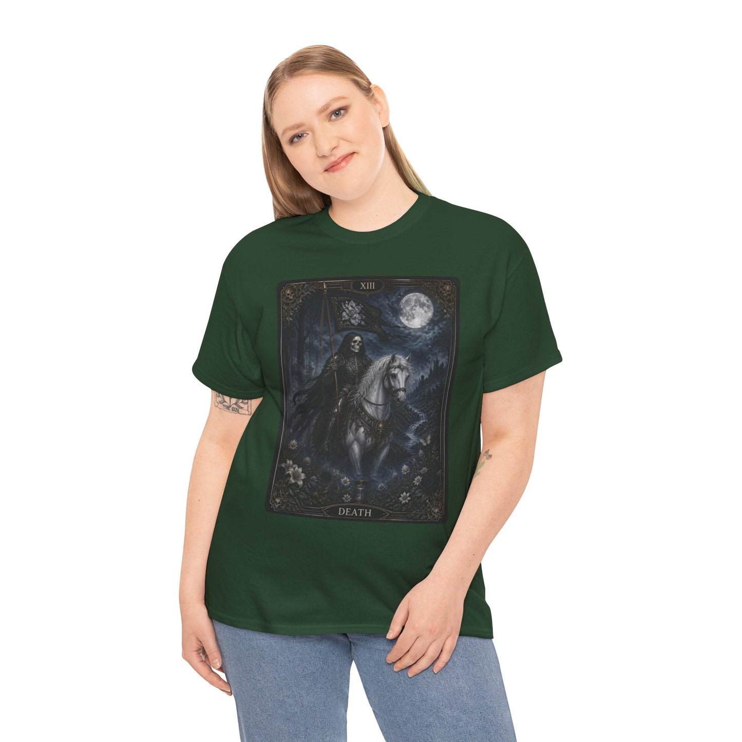 Death Tarot Card T-Shirt — Gothic Moonlit Horseman Tee - T-Shirt - Printify