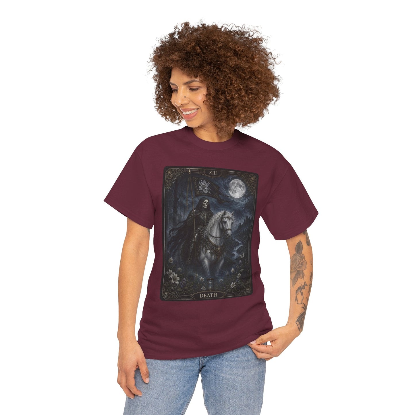 Death Tarot Card T-Shirt — Gothic Moonlit Horseman Tee - T-Shirt - Printify