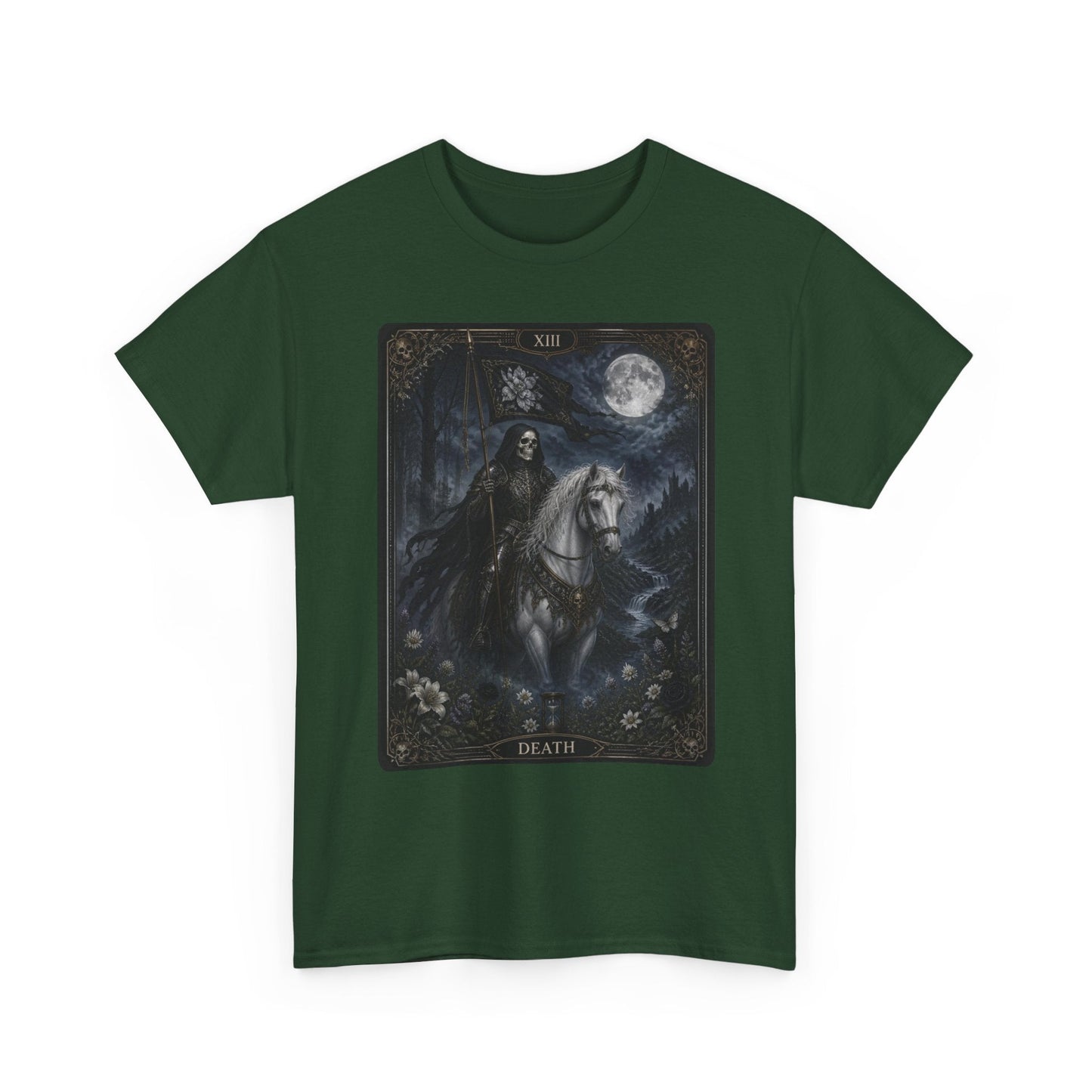 Death Tarot Card T-Shirt — Gothic Moonlit Horseman Tee - T-Shirt - Printify