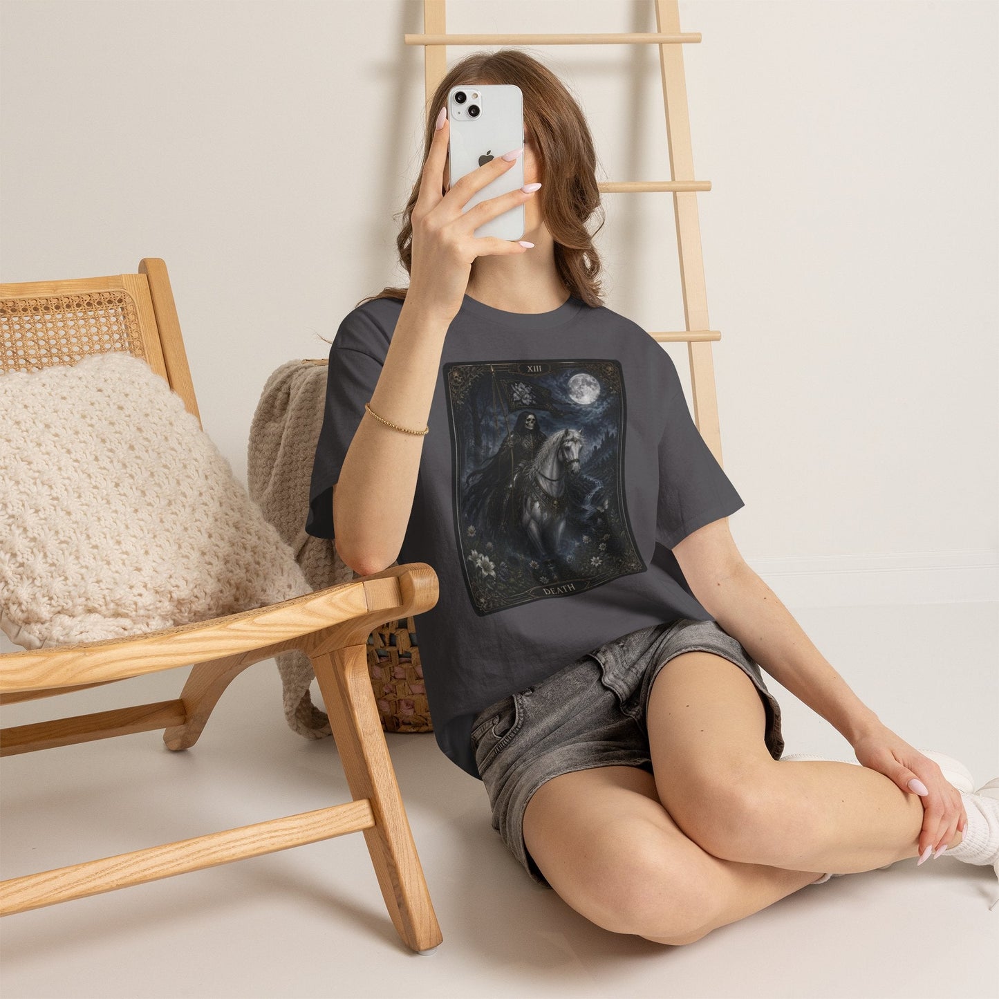 Death Tarot Card T-Shirt — Gothic Moonlit Horseman Tee - T-Shirt - Printify