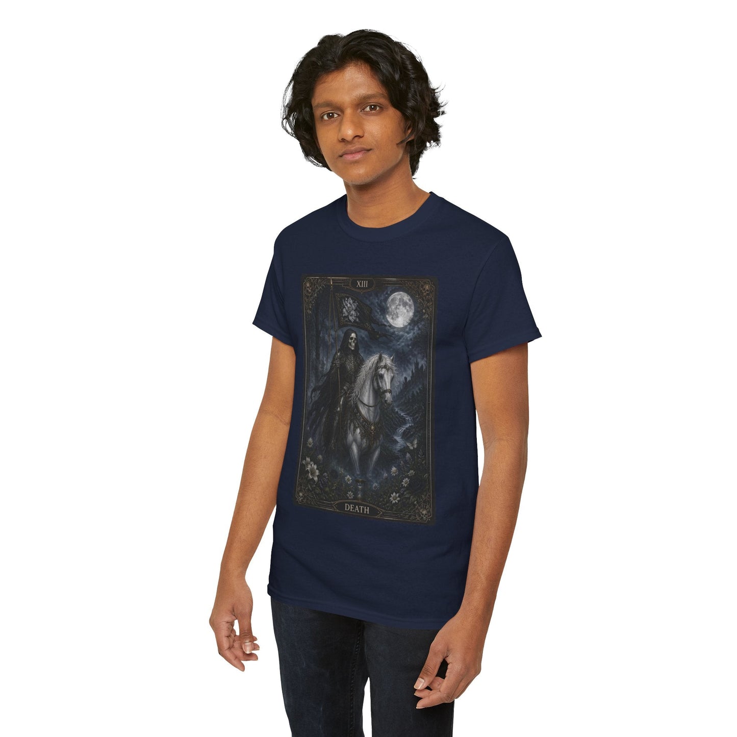 Death Tarot Card T-Shirt — Gothic Moonlit Horseman Tee - T-Shirt - Printify