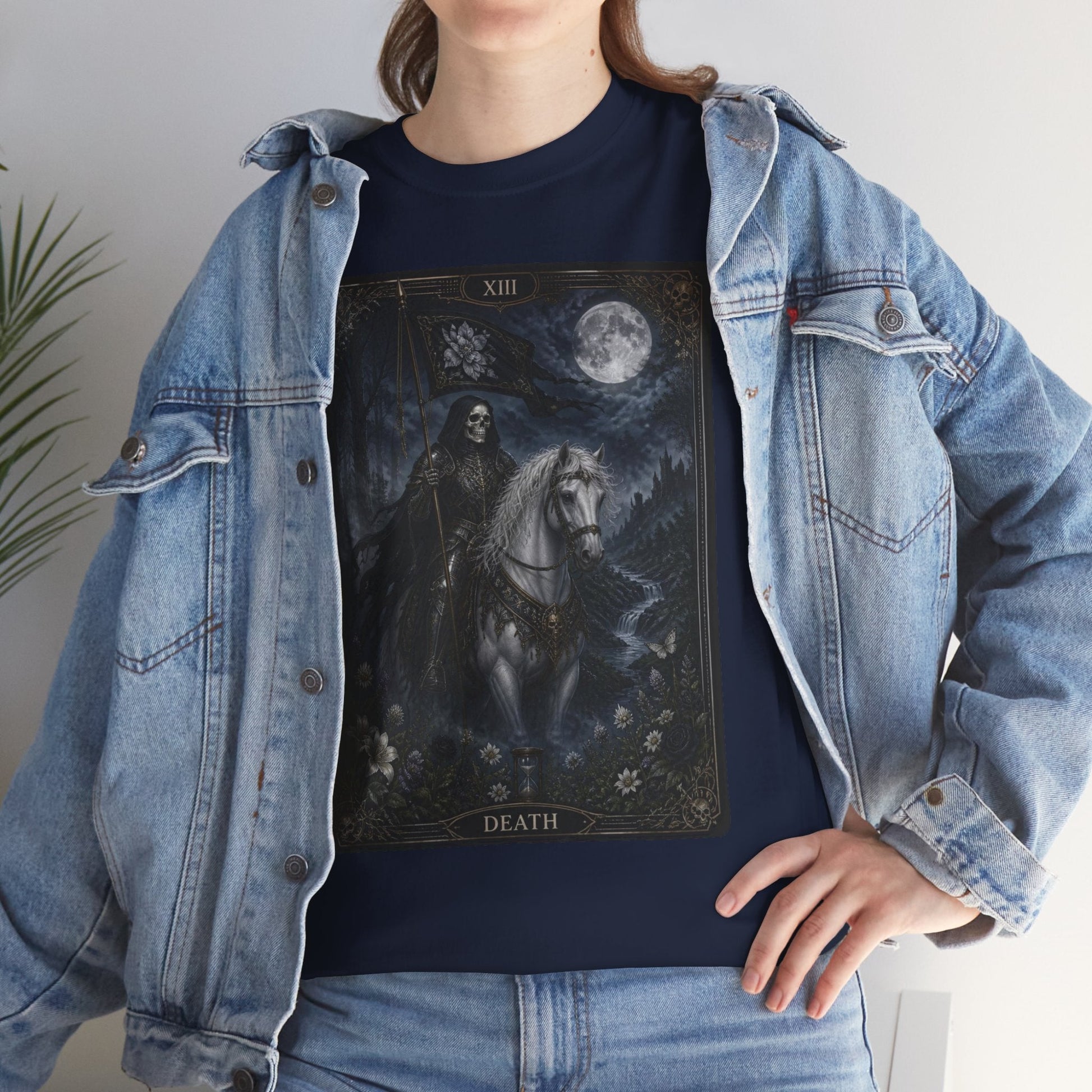 Death Tarot Card T-Shirt — Gothic Moonlit Horseman Tee - T-Shirt - Printify