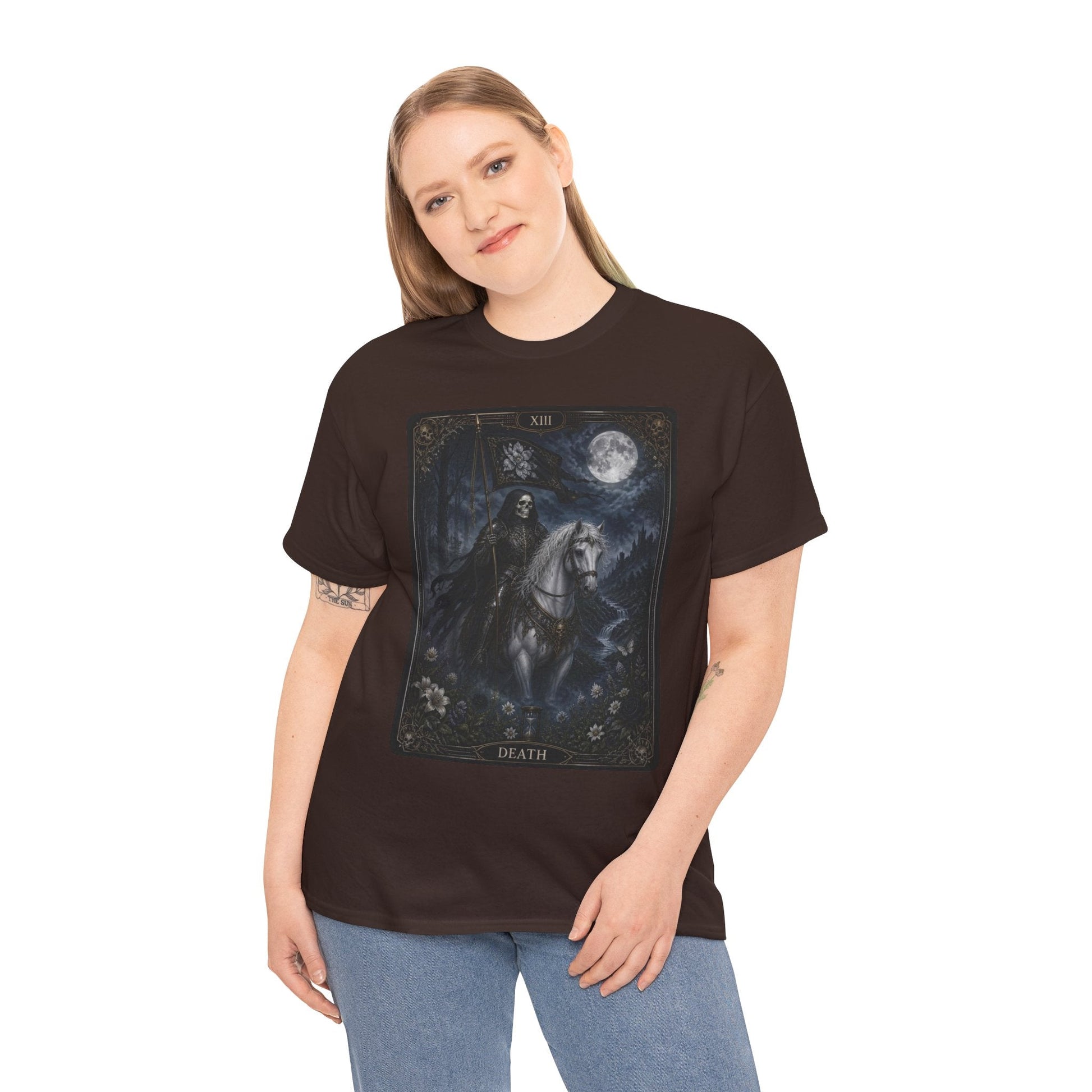 Death Tarot Card T-Shirt — Gothic Moonlit Horseman Tee - T-Shirt - Printify