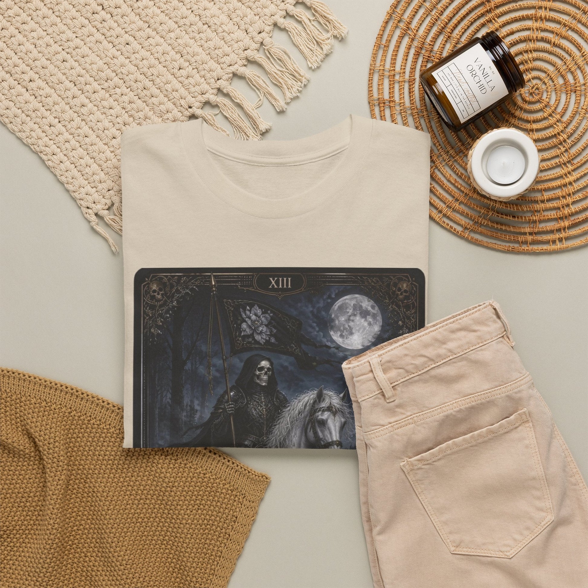 Death Tarot Card T-Shirt — Gothic Moonlit Horseman Tee - T-Shirt - Printify