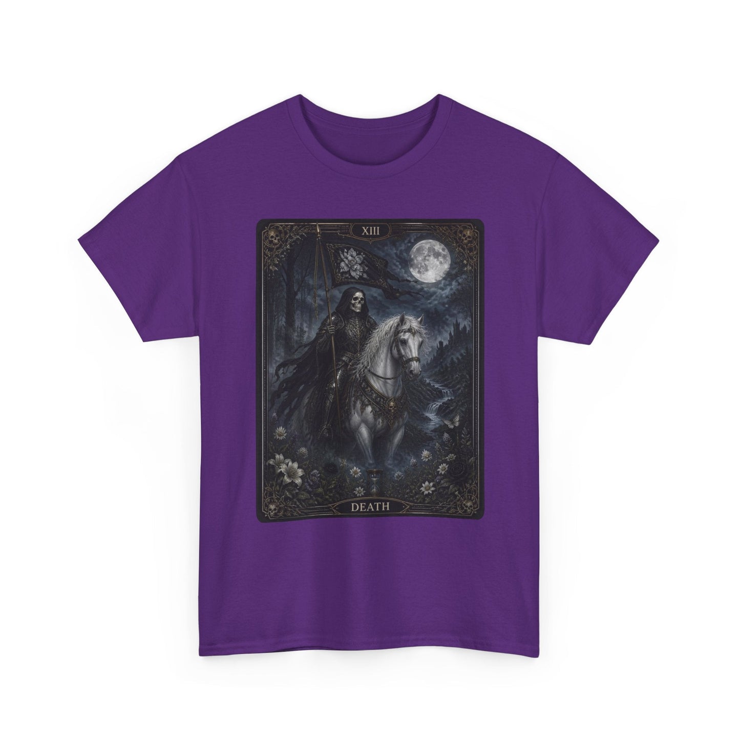 Death Tarot Card T-Shirt — Gothic Moonlit Horseman Tee - T-Shirt - Printify