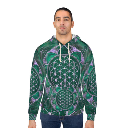Flower of Life Green Mandala Hoodie – Sacred Geometry All-Over Print Pullover - All Over Prints - Printify