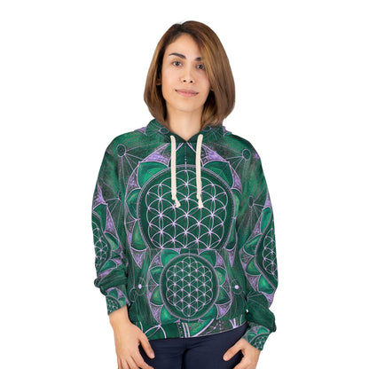 Flower of Life Green Mandala Hoodie – Sacred Geometry All-Over Print Pullover - All Over Prints - Printify
