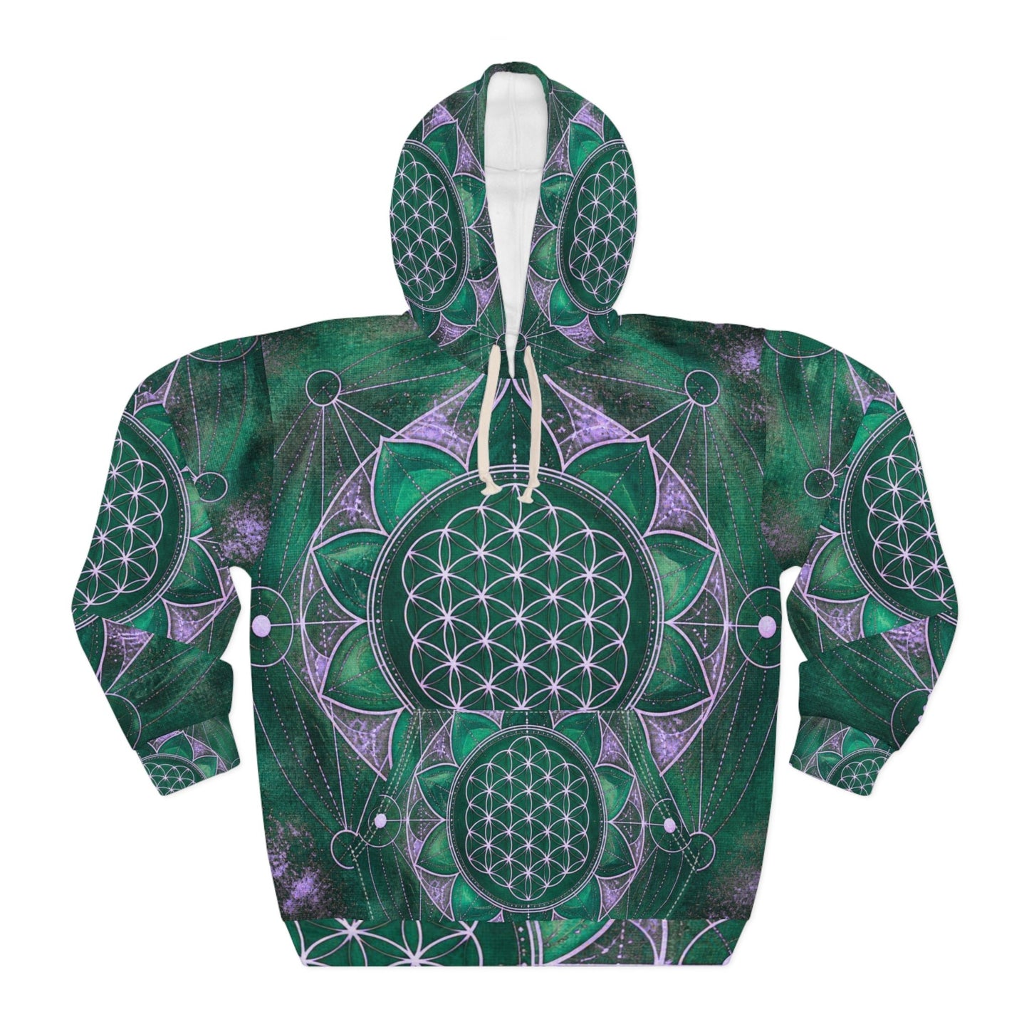 Flower of Life Green Mandala Hoodie – Sacred Geometry All-Over Print Pullover - All Over Prints - Printify