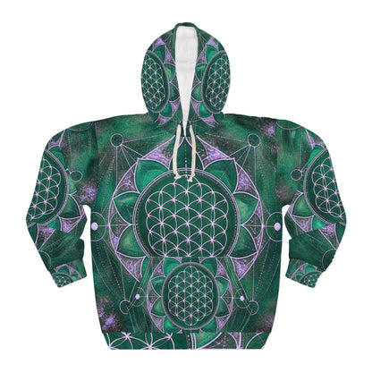Flower of Life Green Mandala Hoodie – Sacred Geometry All-Over Print Pullover - All Over Prints - Printify