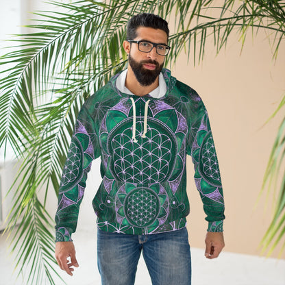Flower of Life Green Mandala Hoodie – Sacred Geometry All-Over Print Pullover - All Over Prints - Printify