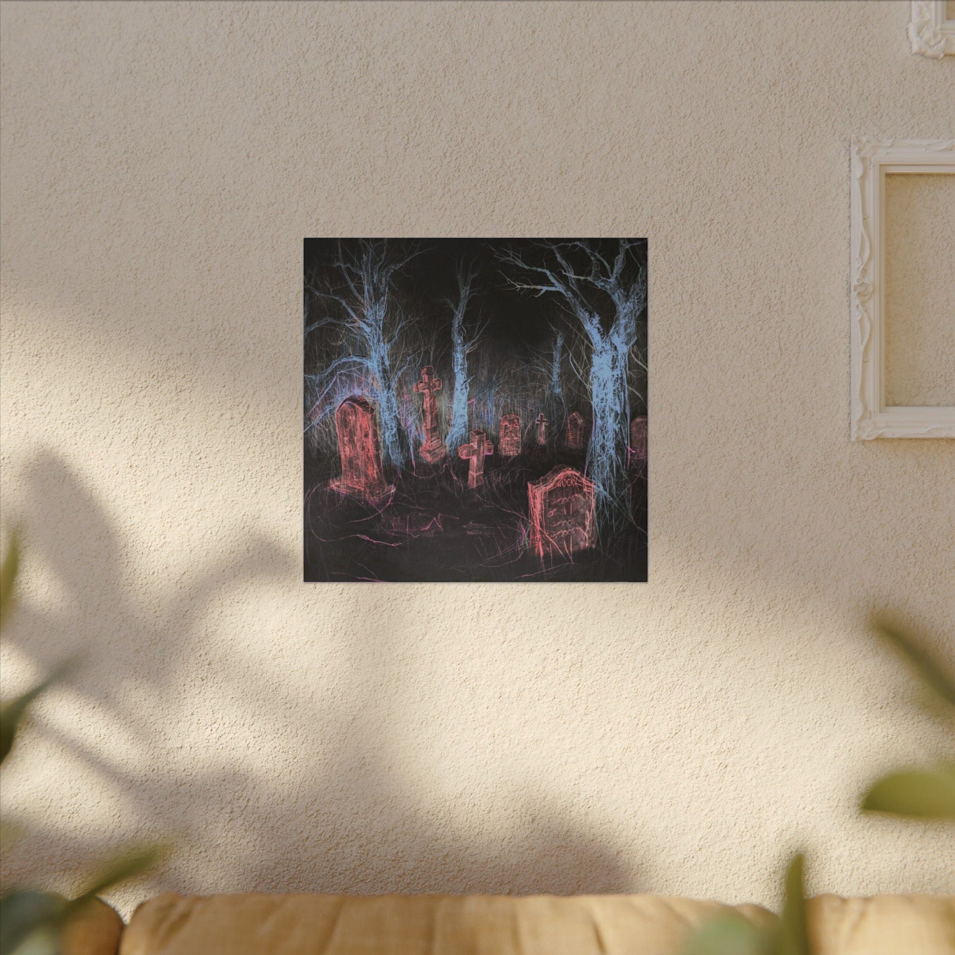 Haunted Graveyard Canvas Art — Neon Cemetery Wall Decor - Canvas - Printify