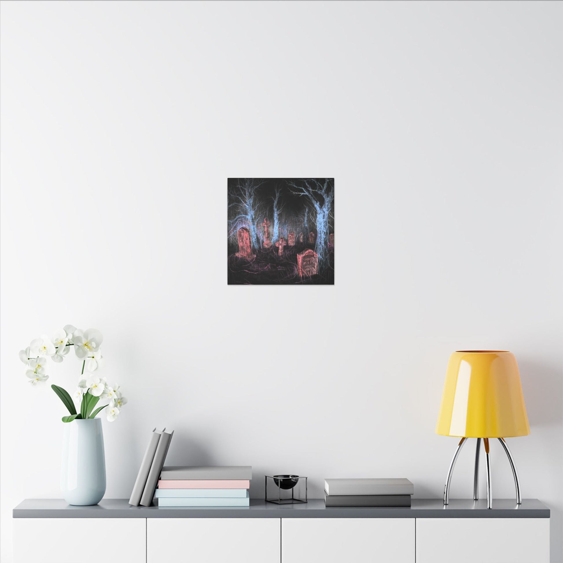 Haunted Graveyard Canvas Art — Neon Cemetery Wall Decor - Canvas - Printify