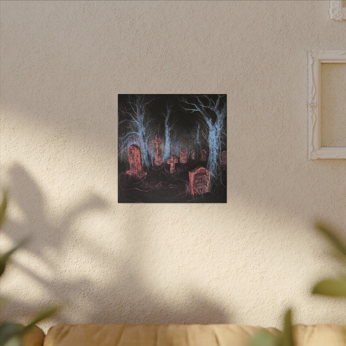 Haunted Graveyard Canvas Art — Neon Cemetery Wall Decor - Canvas - Printify