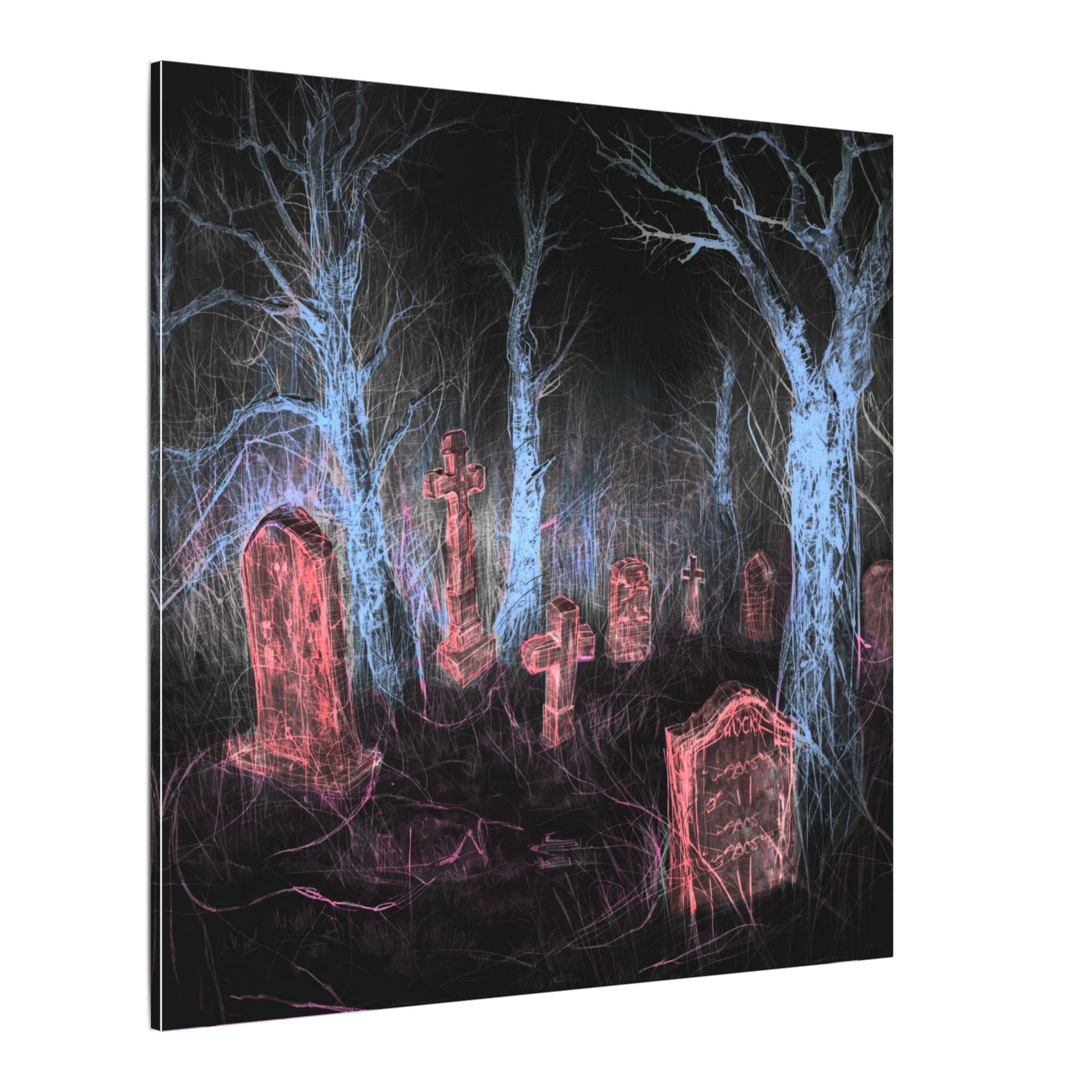 Haunted Graveyard Canvas Art — Neon Cemetery Wall Decor - Canvas - Printify