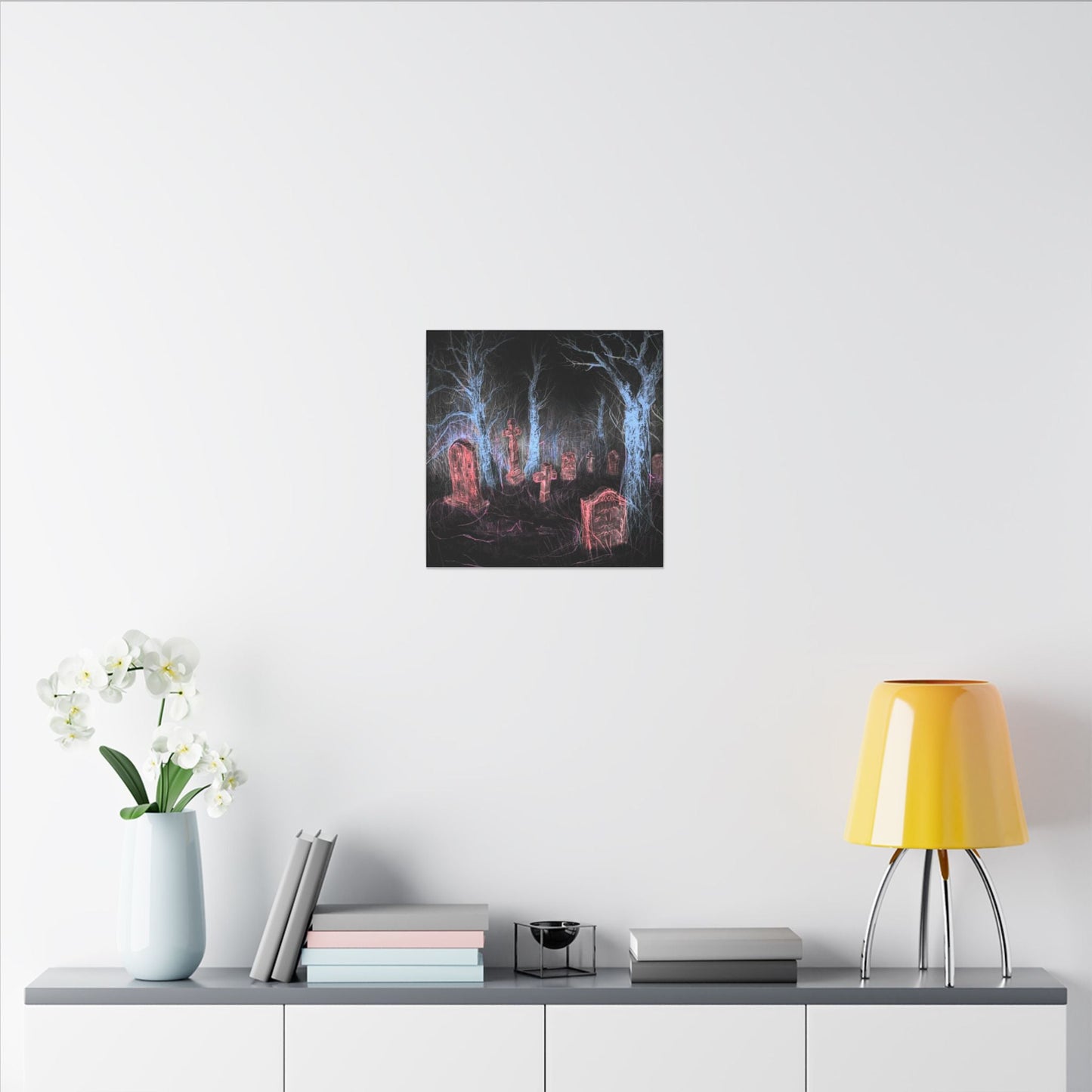 Haunted Graveyard Canvas Art — Neon Cemetery Wall Decor - Canvas - Printify