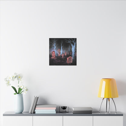 Haunted Graveyard Canvas Art — Neon Cemetery Wall Decor - Canvas - Printify