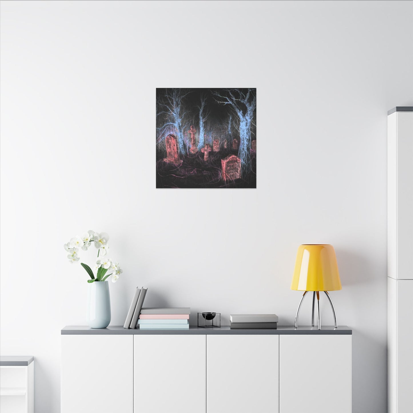 Haunted Graveyard Canvas Art — Neon Cemetery Wall Decor - Canvas - Printify