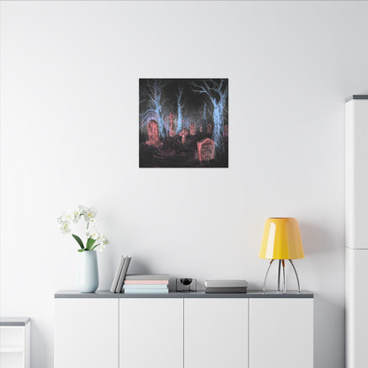 Haunted Graveyard Canvas Art — Neon Cemetery Wall Decor - Canvas - Printify