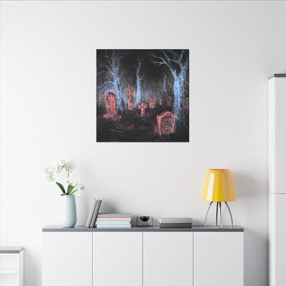Haunted Graveyard Canvas Art — Neon Cemetery Wall Decor - Canvas - Printify