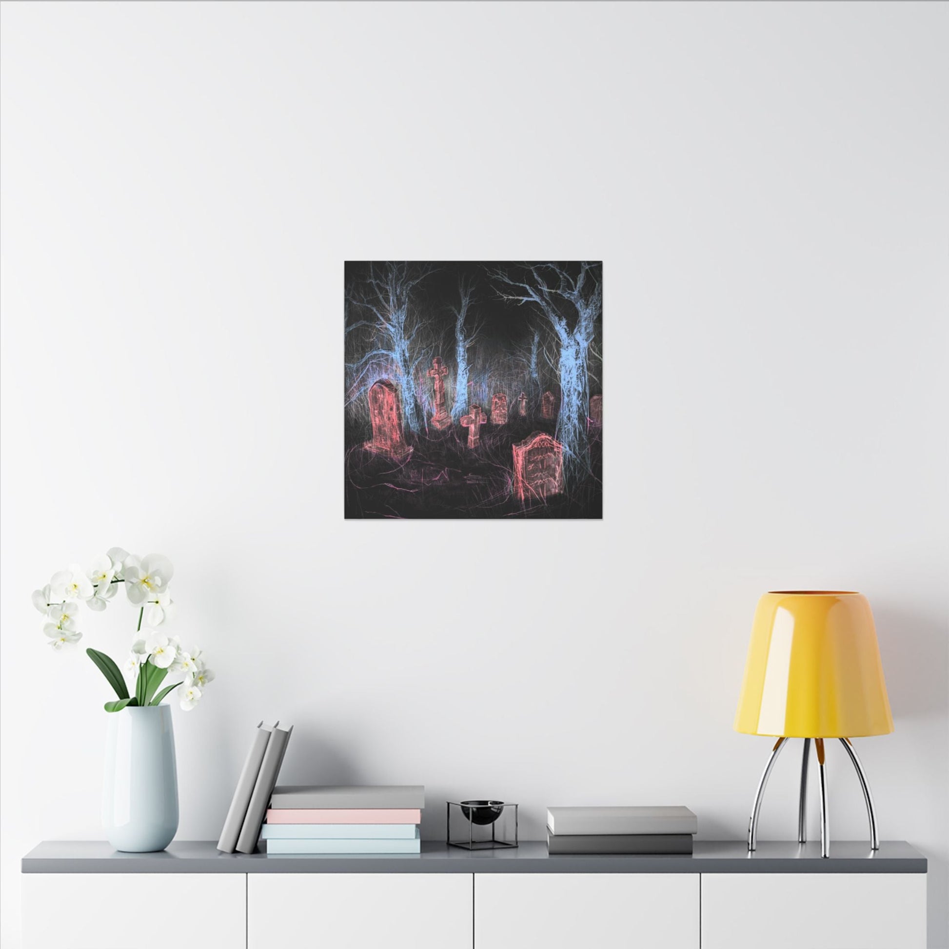 Haunted Graveyard Canvas Art — Neon Cemetery Wall Decor - Canvas - Printify