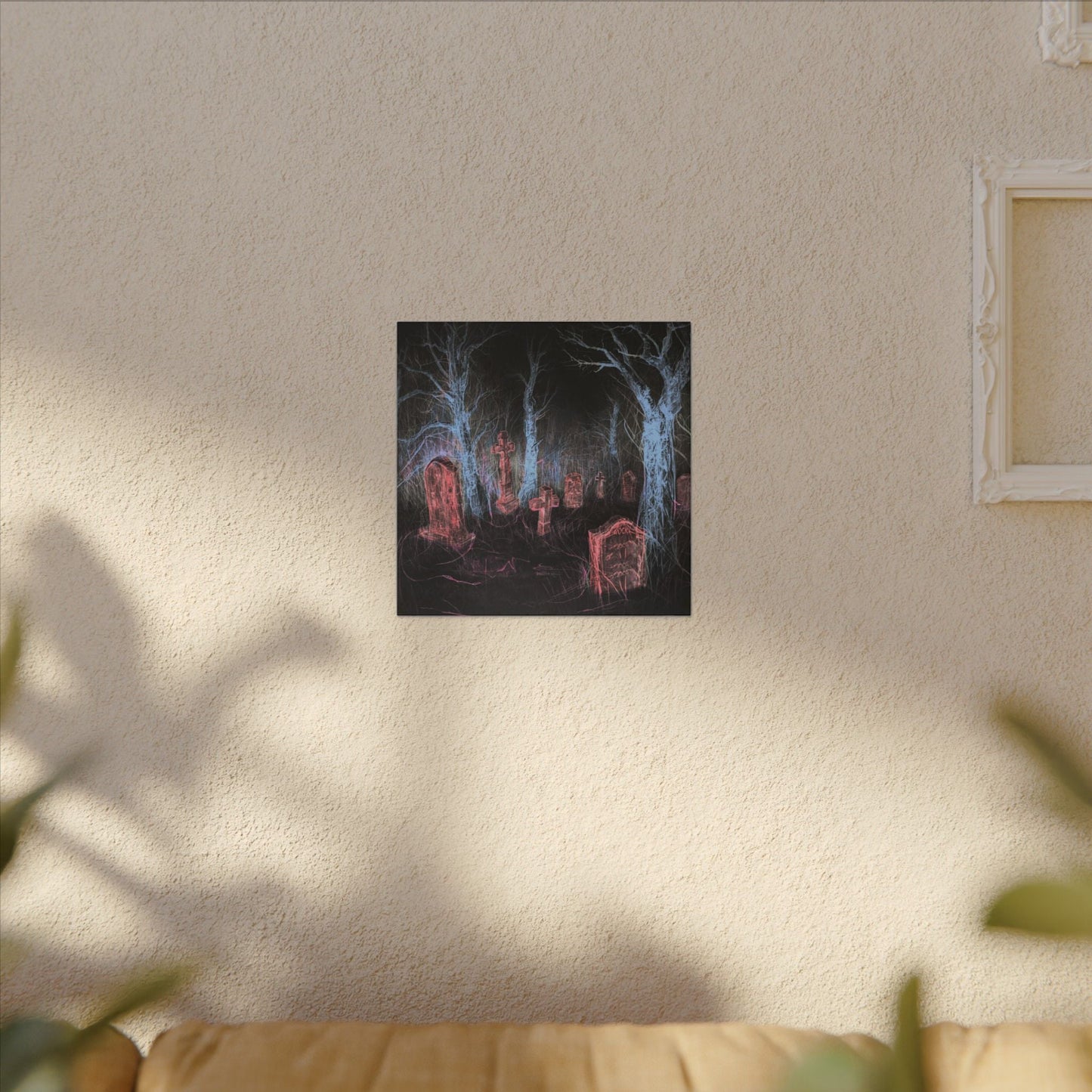 Haunted Graveyard Canvas Art — Neon Cemetery Wall Decor - Canvas - Printify