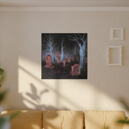 Haunted Graveyard Canvas Art — Neon Cemetery Wall Decor - Canvas - Printify