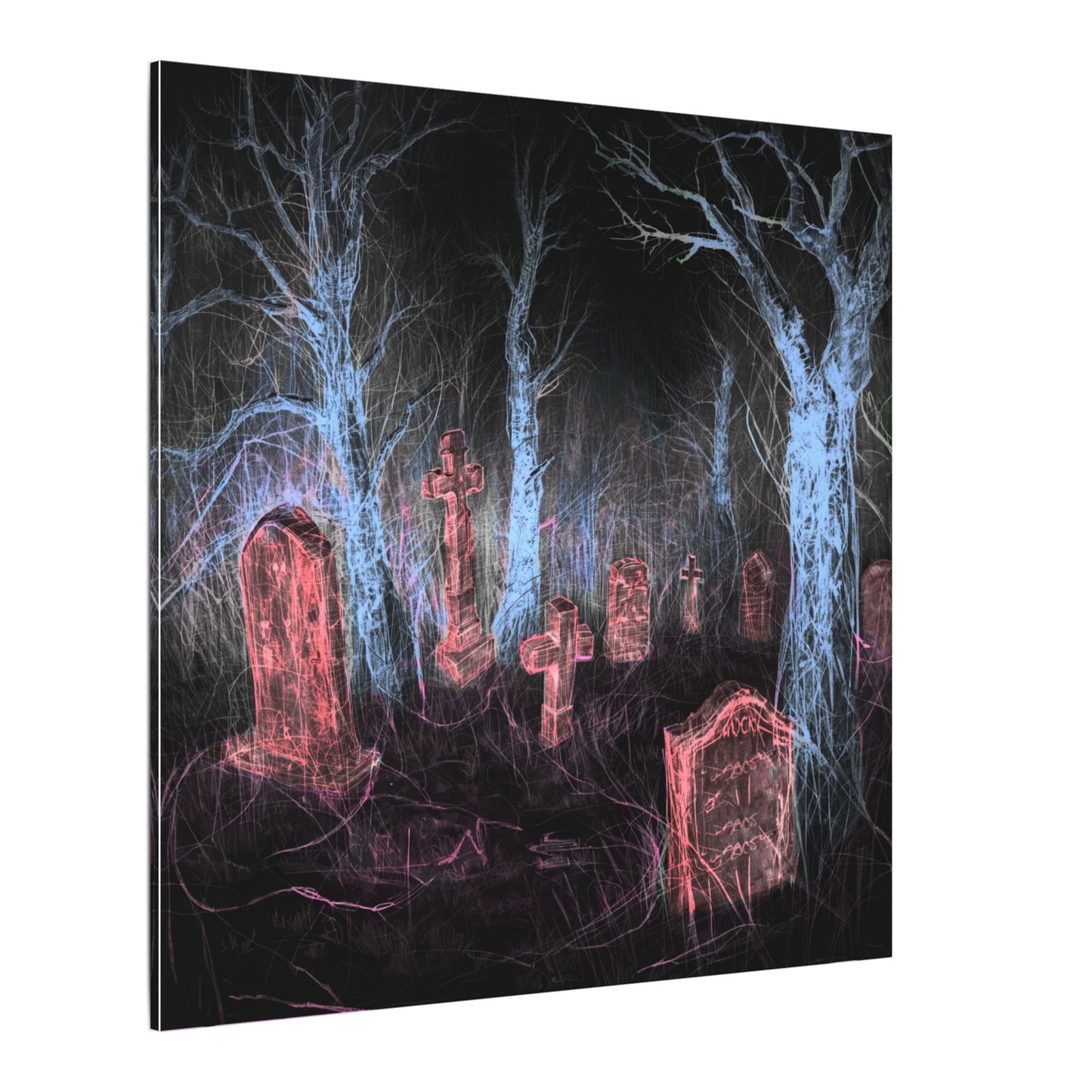 Haunted Graveyard Canvas Art — Neon Cemetery Wall Decor - Canvas - Printify