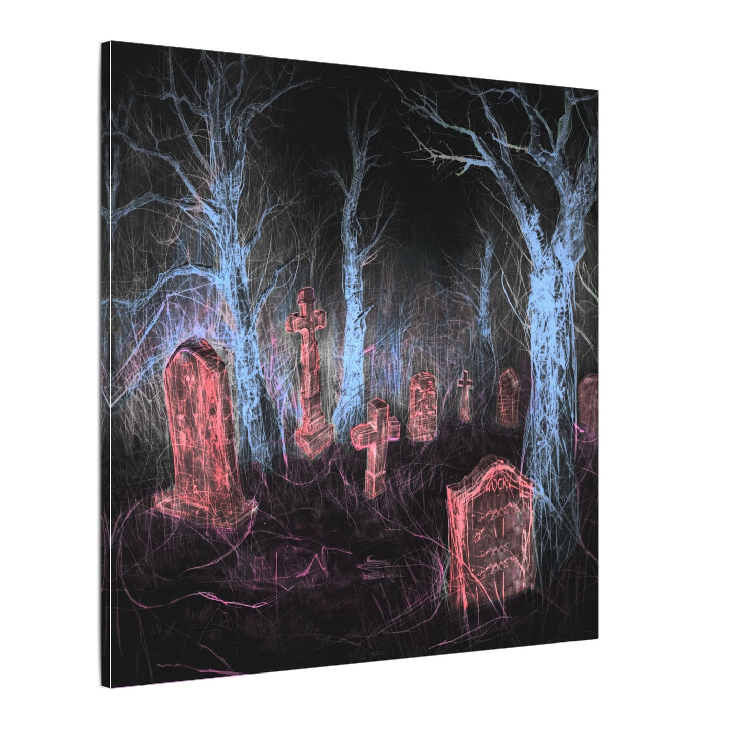 Haunted Graveyard Canvas Art — Neon Cemetery Wall Decor - Canvas - Printify