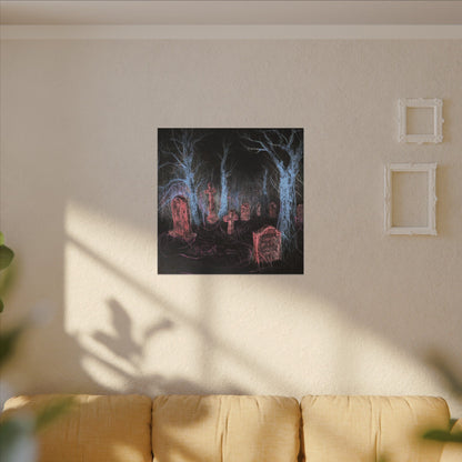 Haunted Graveyard Canvas Art — Neon Cemetery Wall Decor - Canvas - Printify