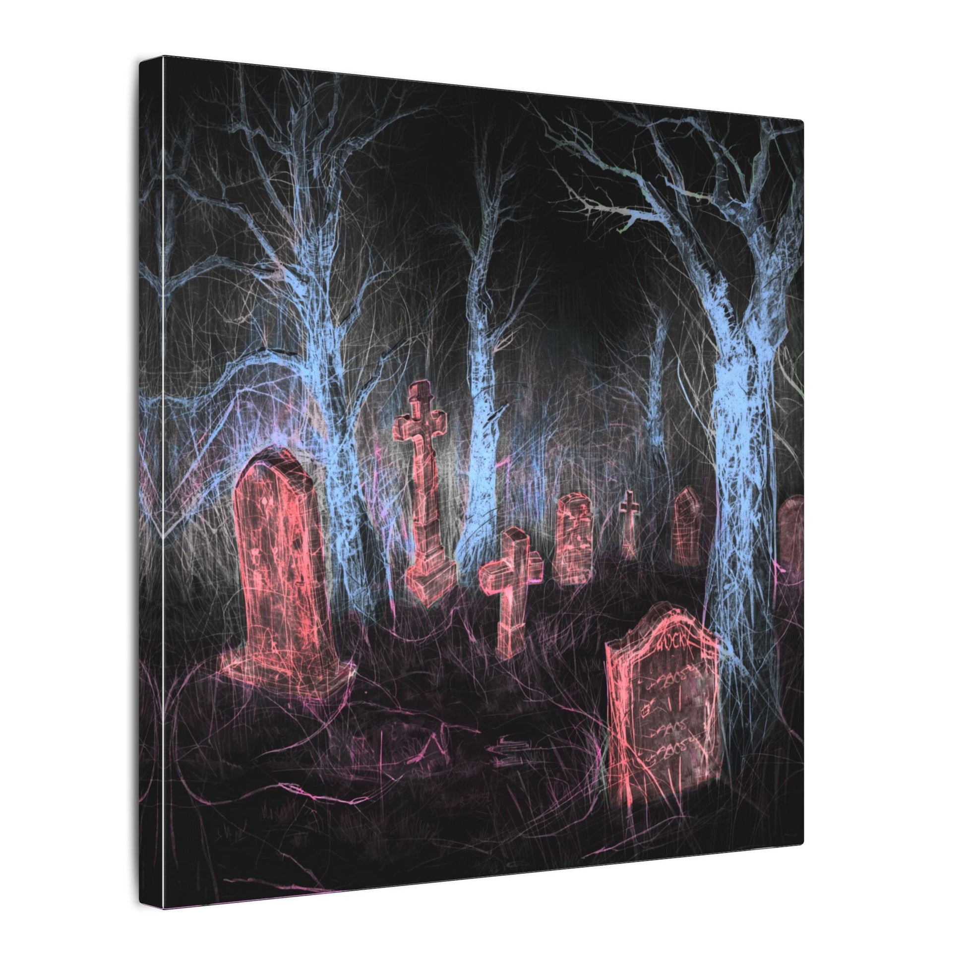Haunted Graveyard Canvas Art — Neon Cemetery Wall Decor - Canvas - Printify