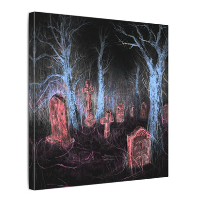 Haunted Graveyard Canvas Art — Neon Cemetery Wall Decor - Canvas - Printify