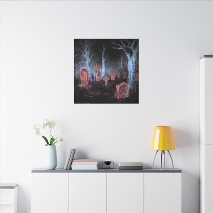 Haunted Graveyard Canvas Art — Neon Cemetery Wall Decor - Canvas - Printify