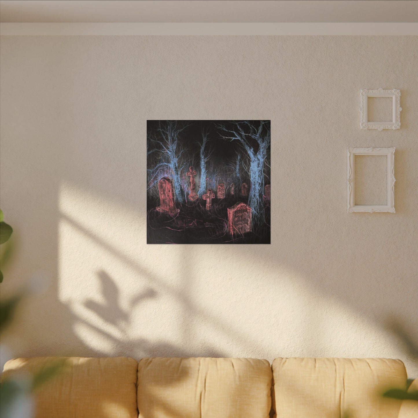 Haunted Graveyard Canvas Art — Neon Cemetery Wall Decor - Canvas - Printify