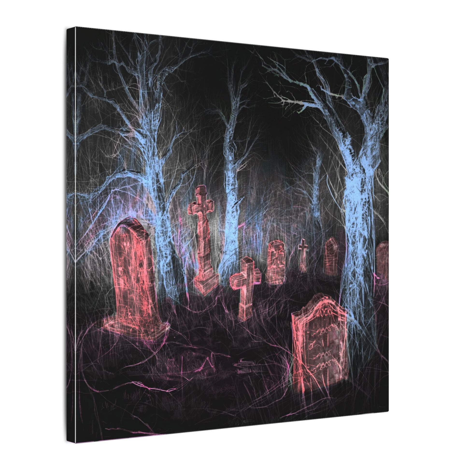 Haunted Graveyard Canvas Art — Neon Cemetery Wall Decor - Canvas - Printify