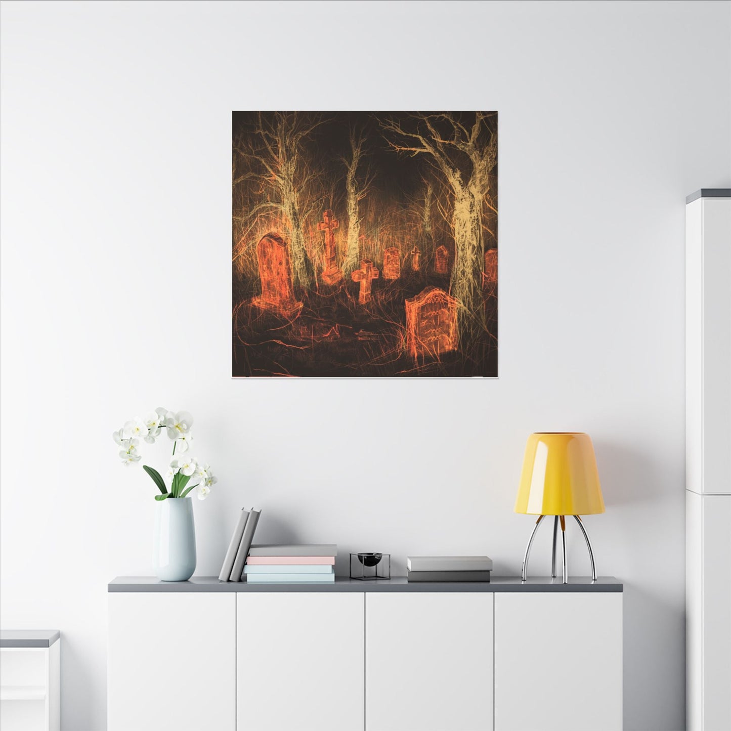 Haunted Graveyard Canvas Print — Spooky Cemetery Wall Art for Halloween - Canvas - Printify