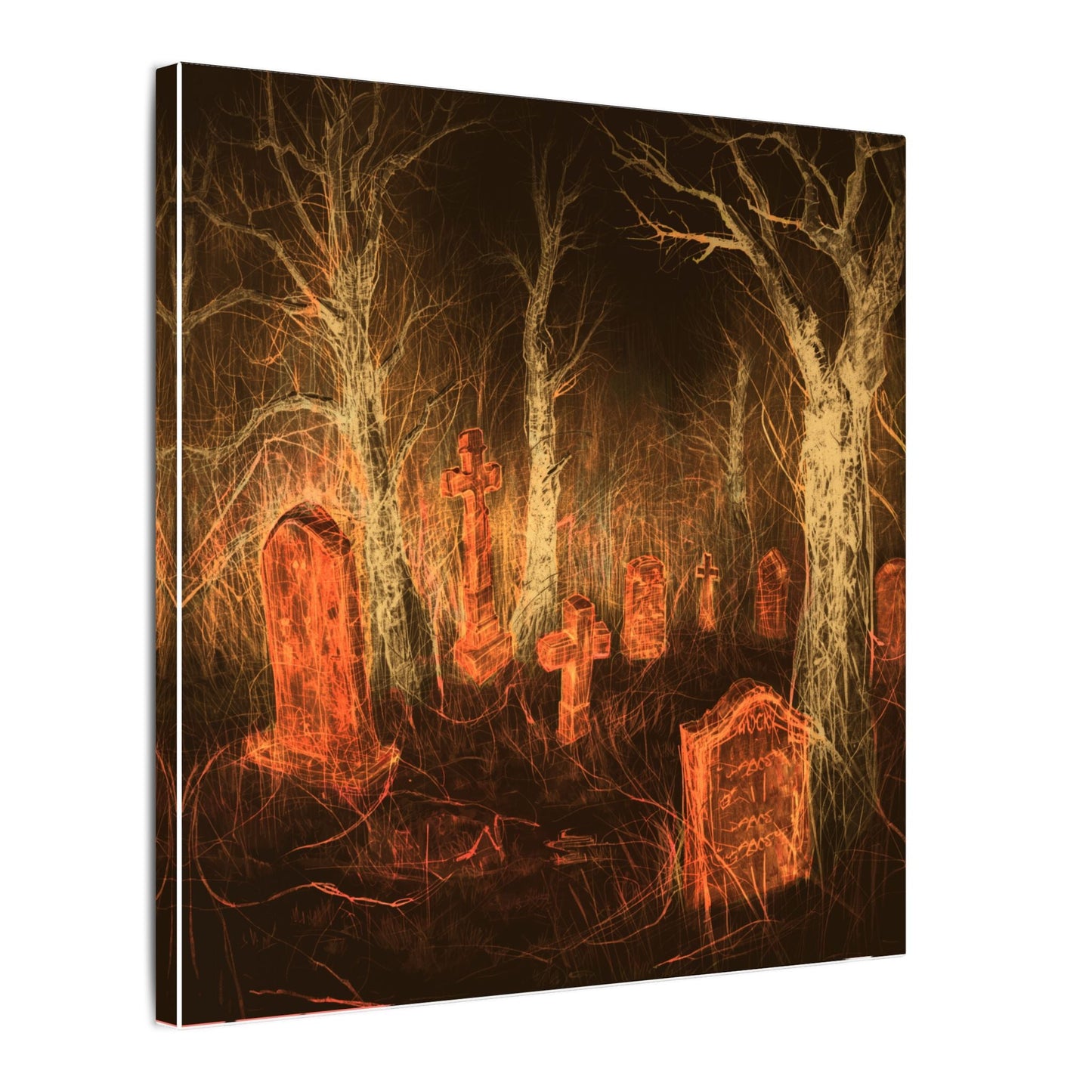 Haunted Graveyard Canvas Print — Spooky Cemetery Wall Art for Halloween - Canvas - Printify