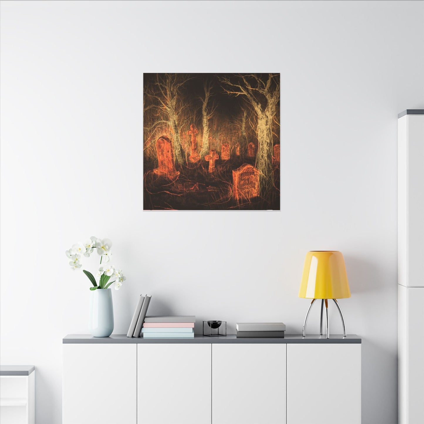 Haunted Graveyard Canvas Print — Spooky Cemetery Wall Art for Halloween - Canvas - Printify