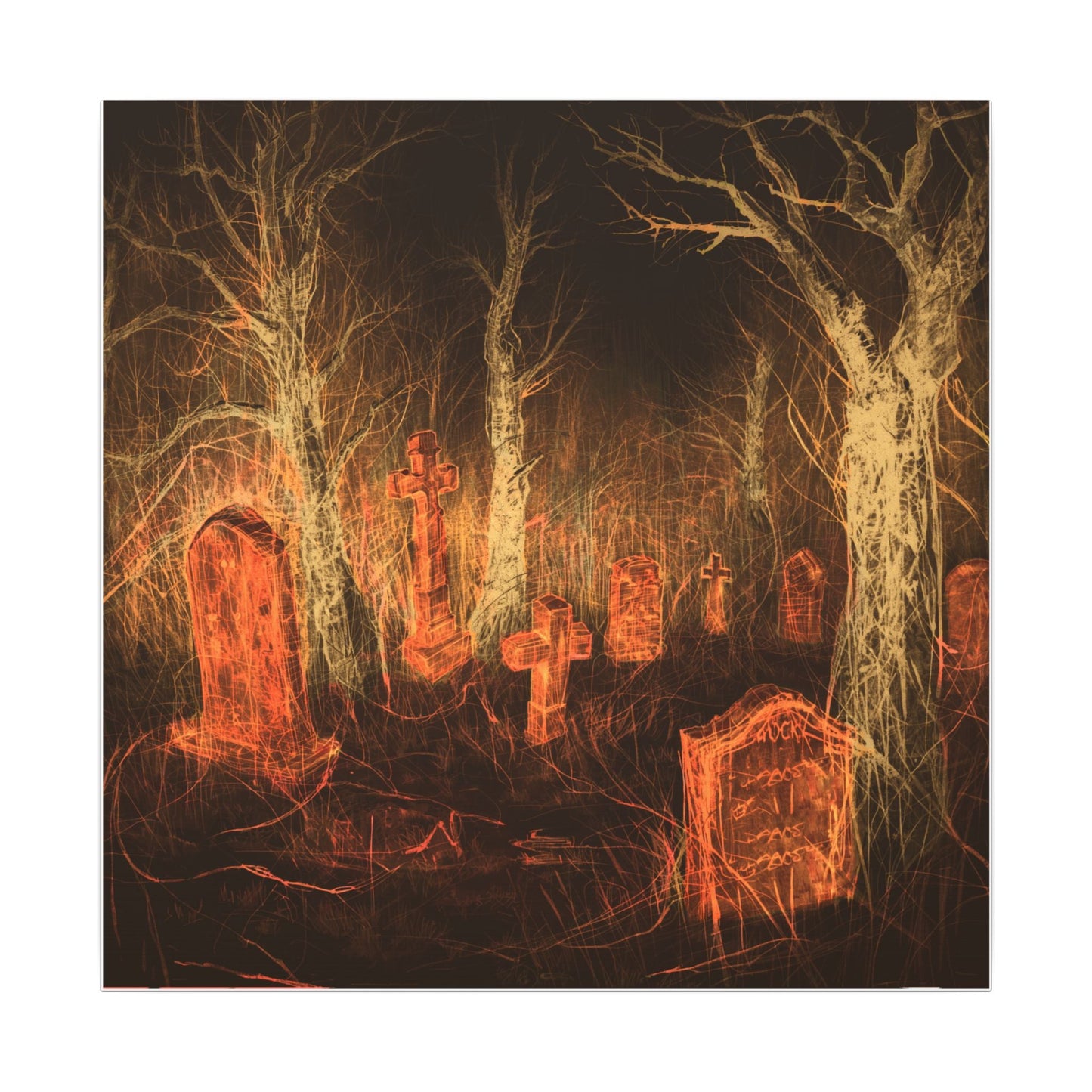 Haunted Graveyard Canvas Print — Spooky Cemetery Wall Art for Halloween - Canvas - Printify