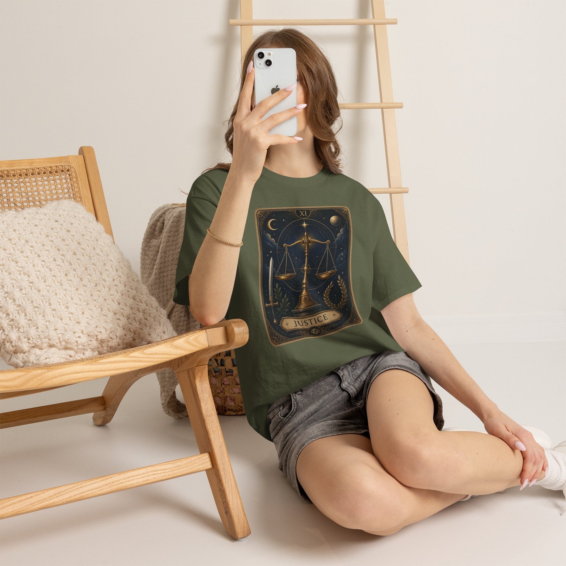 Justice Tarot T‑Shirt — Tarot Card Graphic Tee - T-Shirt - Printify