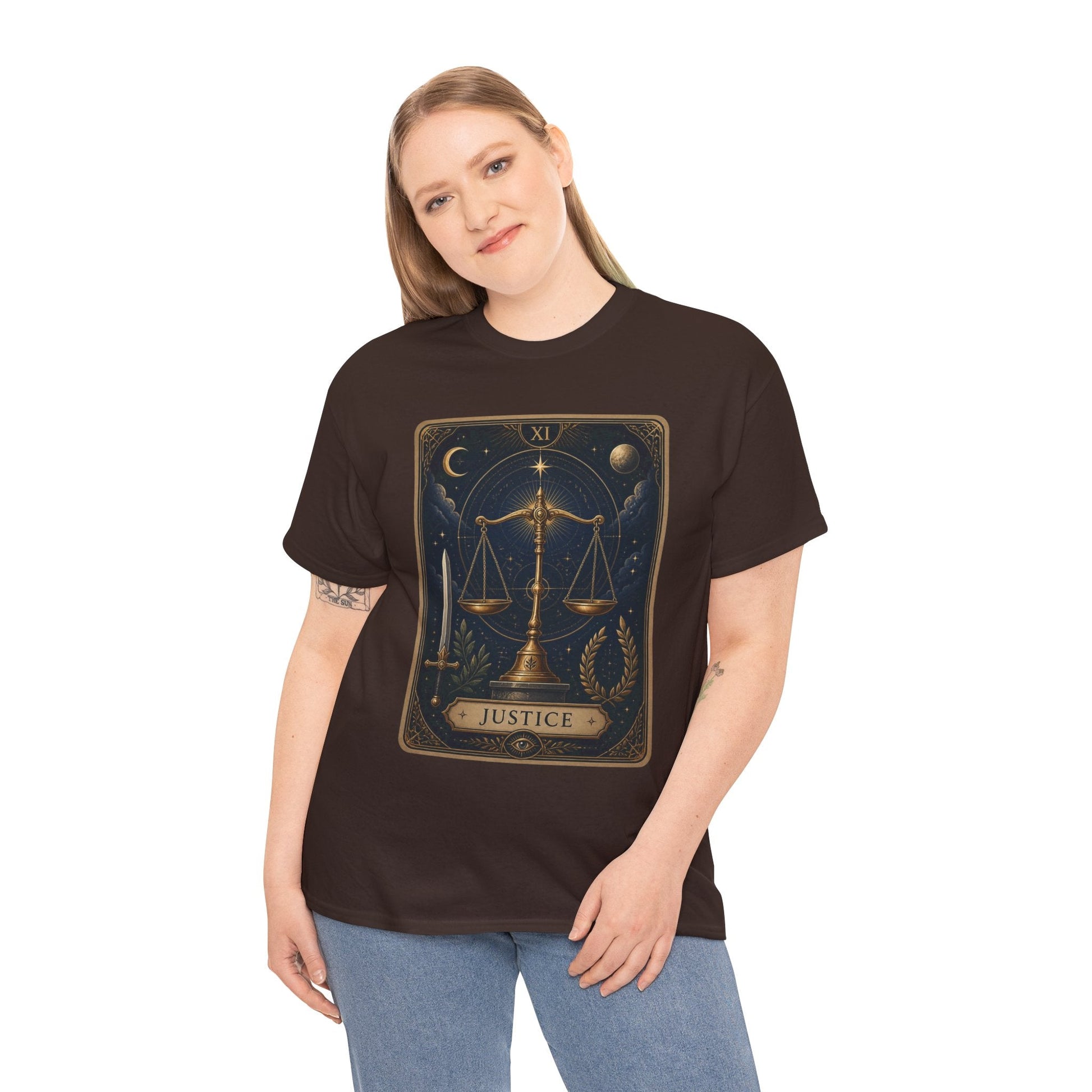 Justice Tarot T‑Shirt — Tarot Card Graphic Tee - T-Shirt - Printify