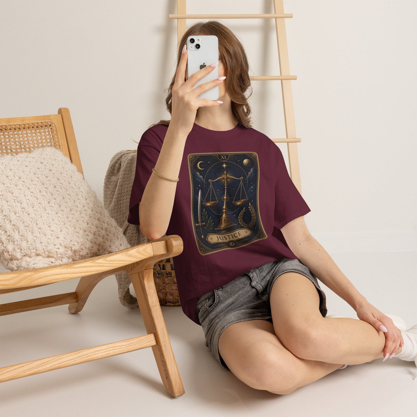 Justice Tarot T‑Shirt — Tarot Card Graphic Tee - T-Shirt - Printify