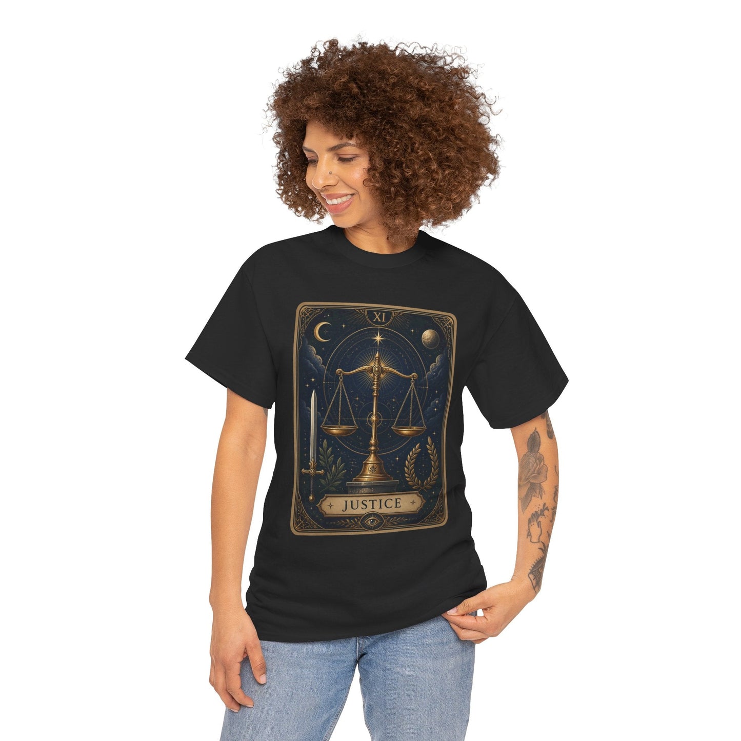 Justice Tarot T‑Shirt — Tarot Card Graphic Tee - T-Shirt - Printify