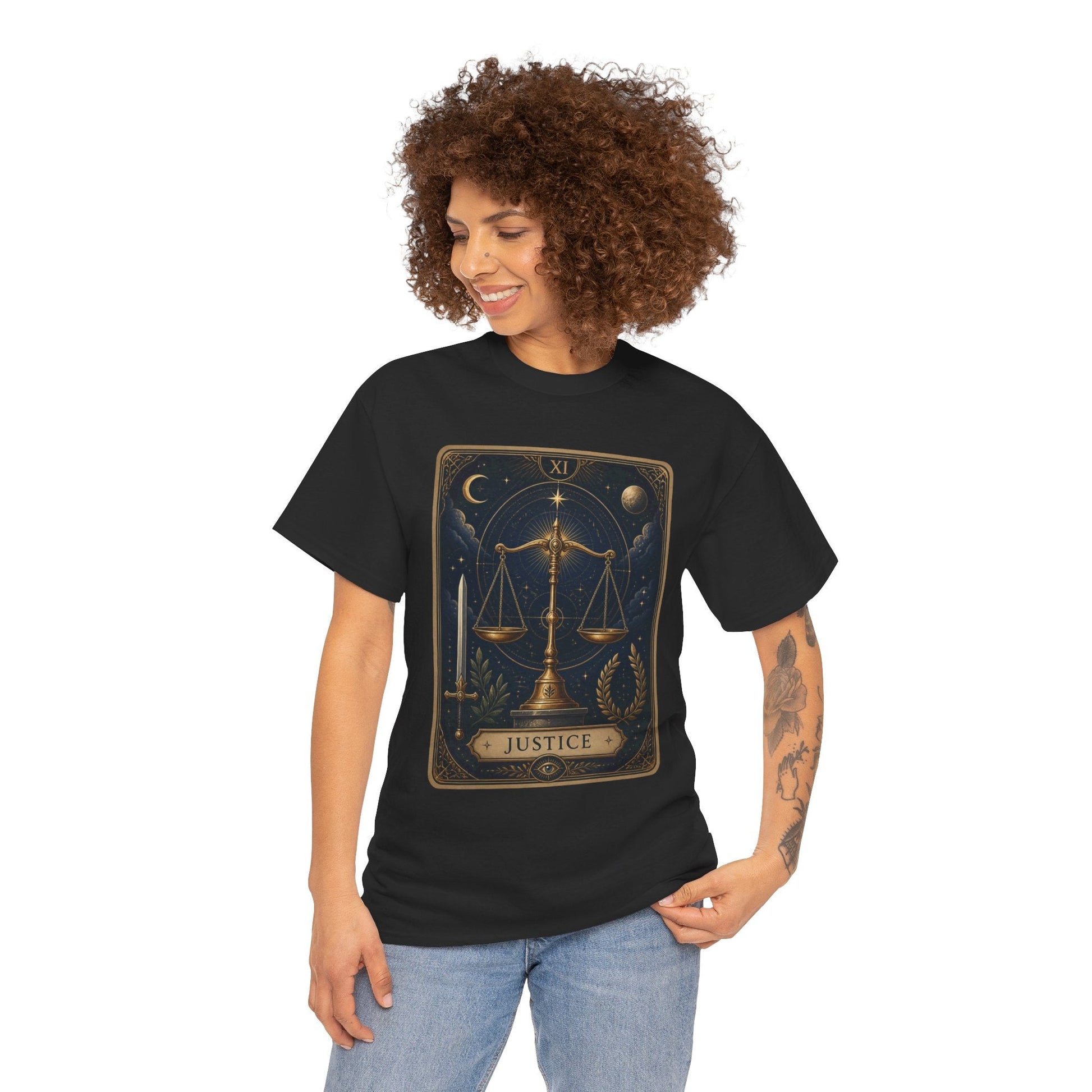 Justice Tarot T‑Shirt — Tarot Card Graphic Tee - T-Shirt - Printify