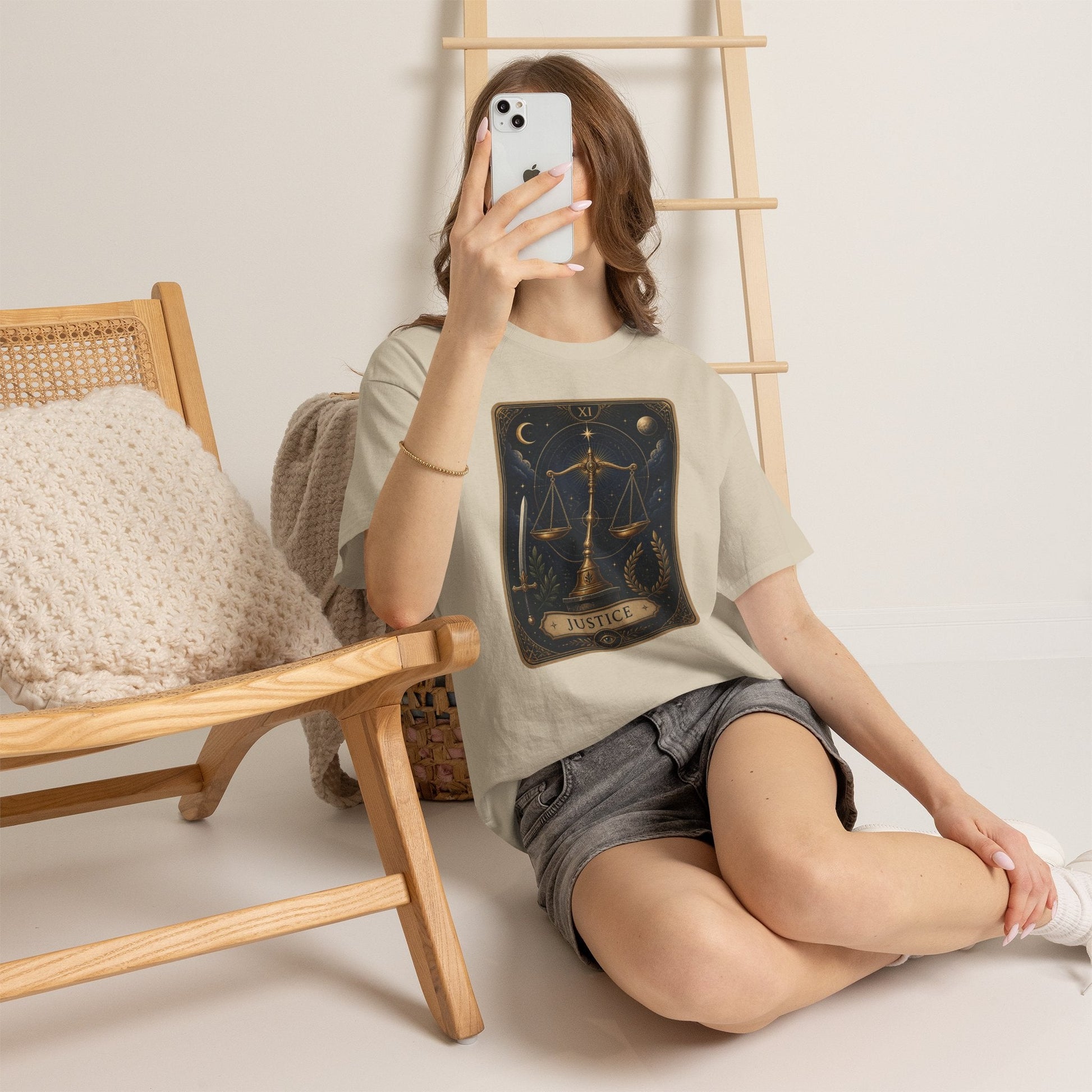 Justice Tarot T‑Shirt — Tarot Card Graphic Tee - T-Shirt - Printify
